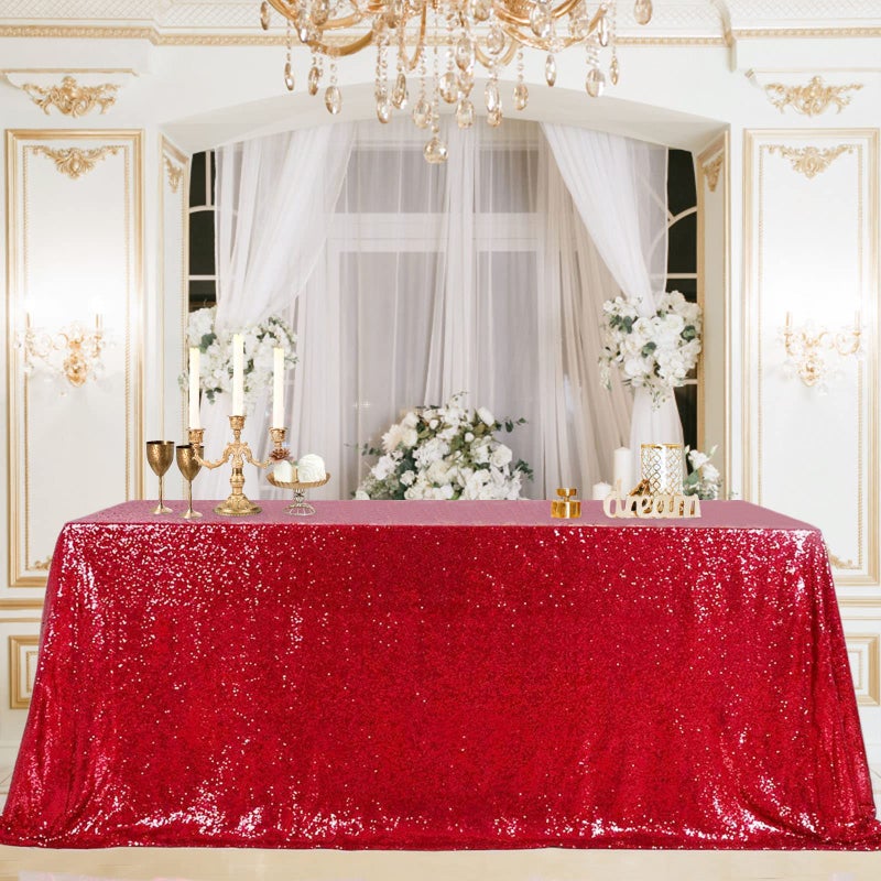 B.Cool B-COOL Rectangle Sequin Tablecloth Christmas Red Table Cloth 60x102inch Seamless Wedding Red Sequin Fabric Linens Overlay for Mother's Day Valentines Decoration - Image 4